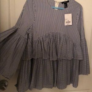 Blue striped long sleeves layered blouse